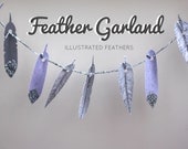 Handmade illustrated feather garland/wall hanging / bunting