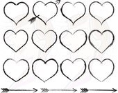 Digital Clipart Heart Rustic Frames Border Clip Art Scrapbook Valentine Heart Engagement Wedding Embellishment Vintage Tags Labels 10439
