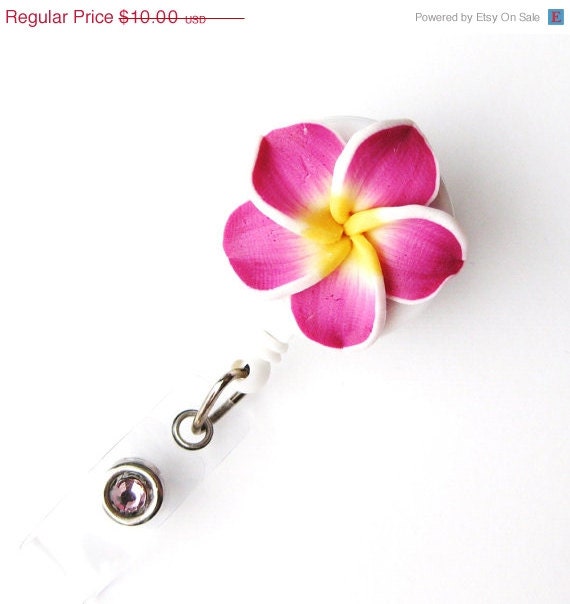 Fuschia Plumeria - Flower ID Badge Reels - Unique Name Badge - Designer Badge Holder - Nurse Jewelry - Pretty ID Badge Clips - BadgeBlooms