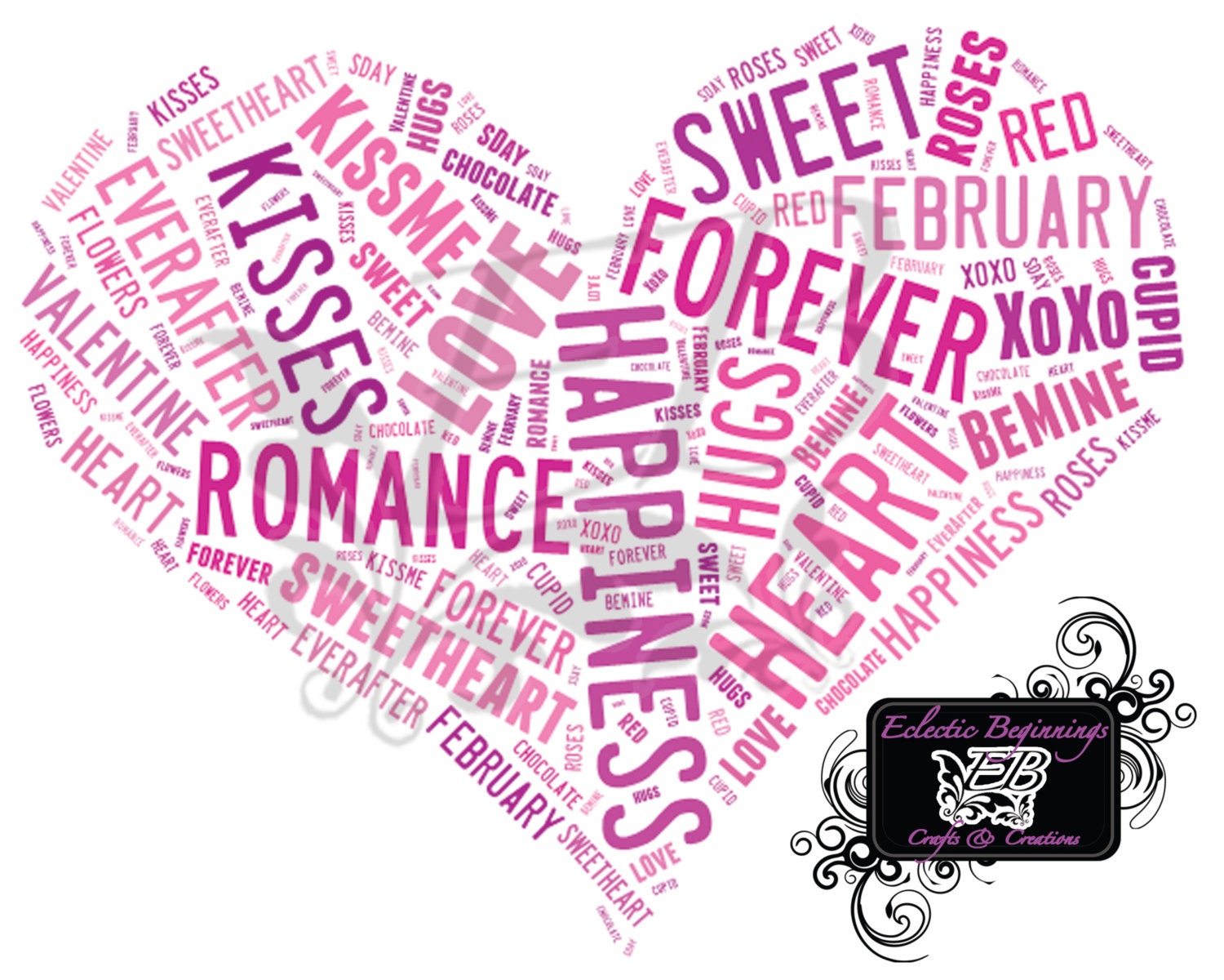 Love Heart Word Cloud: Subway Art Digital File, DIY Printable Art INSTSANT DOWNLOAD-Red and Pink Design