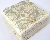 SALE Gray and White Floral Coaster Set of Four