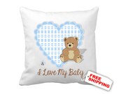 Teddy Bear Boy pillow cushion cover - children personalized bedroom nursery decor - babies nursery room decorative bed