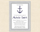 Nautical Baby Shower Invitation boy girl gender neutral gray navy blue grey printable pdf