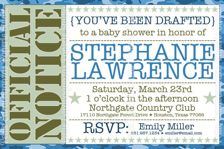 Blue Camouflage/ Army Baby Shower Invitations - Set of 24