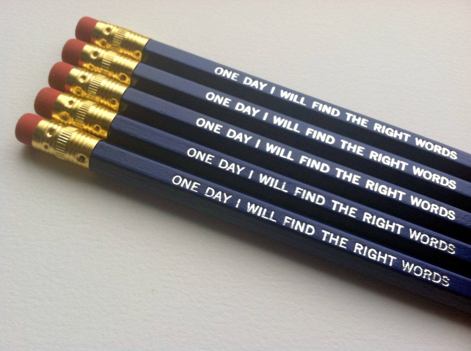 PENCILS - One day I will find the right words - 5 Hex Graphite Pencils Dark Blue with Silver Letters Jack Kerouac quote - unsharpened