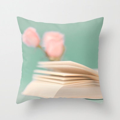 SALE, Pillow Cover, Turquoise Pillow, Aqua Pillow, Mint Pillow, Pink Pillow, Book, Rose Pillow, Nursery Decor, Love Pillow, 16 x 16, 18 x 18