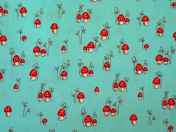 Riley Blake Fabric - 1/2  Little Red Riding Hood Mushrooms in Aqua by Tasha Noel