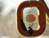 Felt wool ball dandelion framed - Wall hanging Miniature oak wood frame
