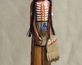 Arapaho brave Native American faceless Ooak miniature wooden doll gift