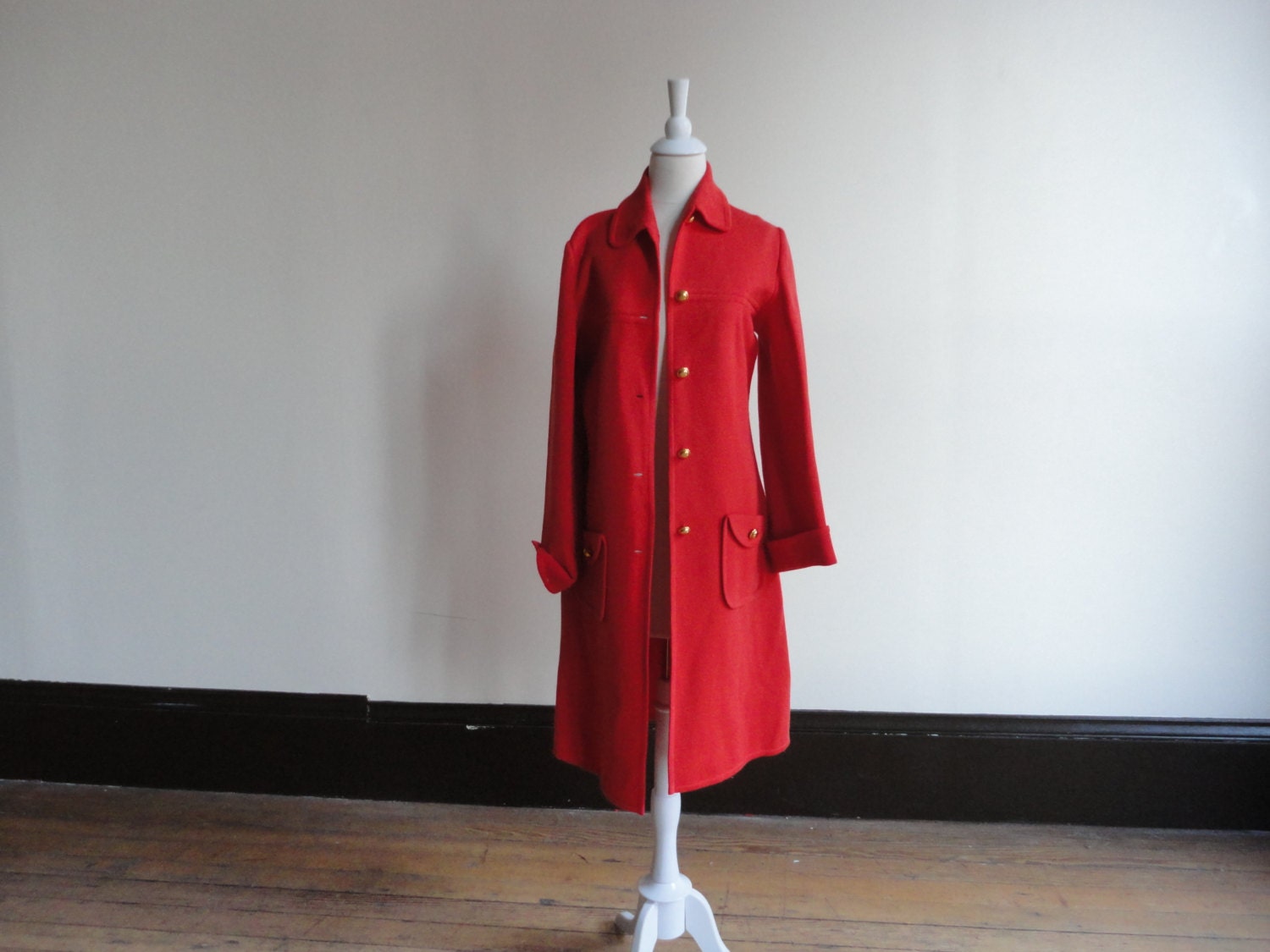 vintage coat, orange coat,  classic trench coat,  womens wool coat