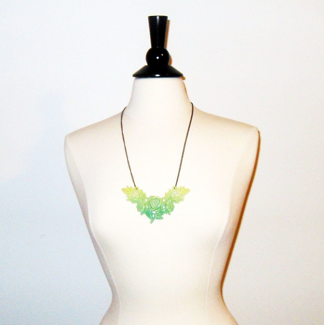 Vintage Ombre Lace Necklace in Pink Purple Blue Lime Green Jewelry Upcycled Unique Mothers Day Gift for Her
