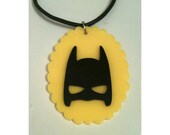Bat Cowl Cameo, Batman-Inspired Pendant, Yellow and Black Acrylic