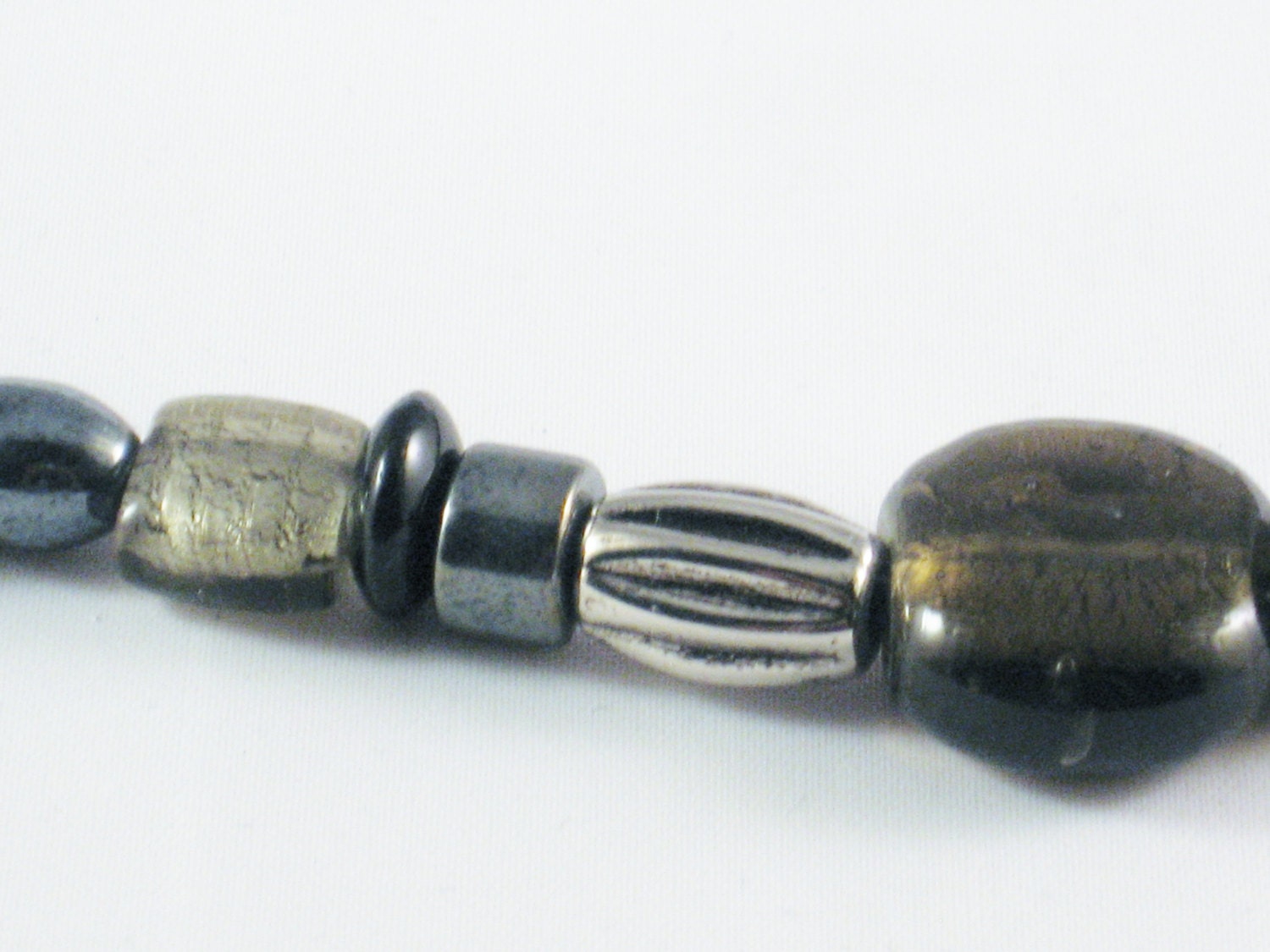 Beaded Necklace in Smoke, Silver and Black
