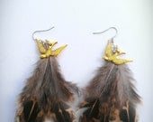 Sparrow and feathers earrings / Boucles d'oreilles hirondelles et plumes