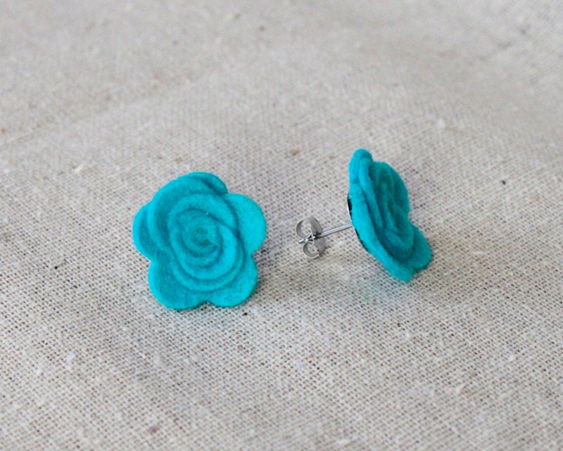 Tiny Felt Flower Earrings, Assorted Colors Available, Rose Ear Posts
