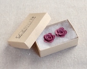 Flower Earrings, Tiny Felt Rose Post Earrings, Rose Studs