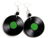 VINYL RECORDS decoupaged earrings green black white perfect gift retro oldschool