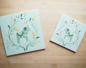 Mossy Green Dala Horse and Floral Wreath 6x6 Printed Tile Trivet