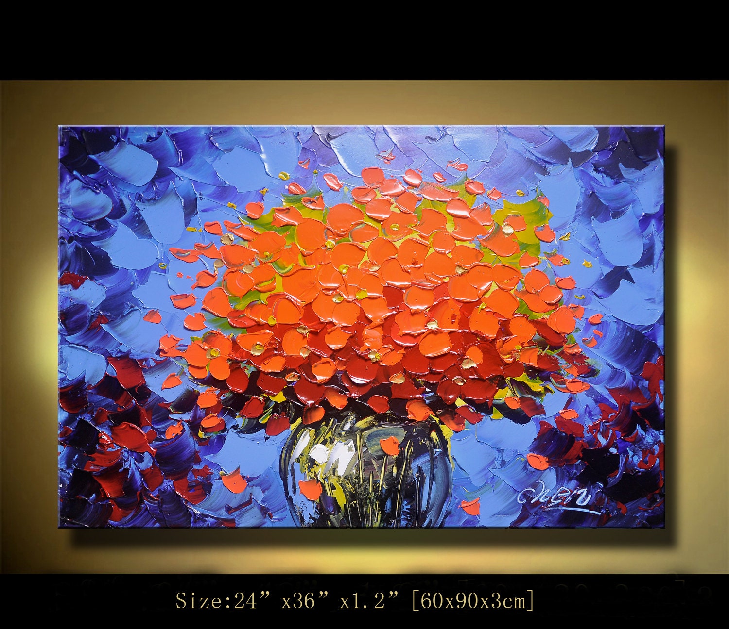 Original Palette Knife Colorful Flowers Abstract Painting on Canvas Impasto Gallery Quality  Ready to Hang by Chen c0121