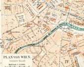 Vienna inner city map,19th century map: Antique 1890s lithograph