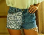 Vintage High Waisted Lace Accented Jean shorts