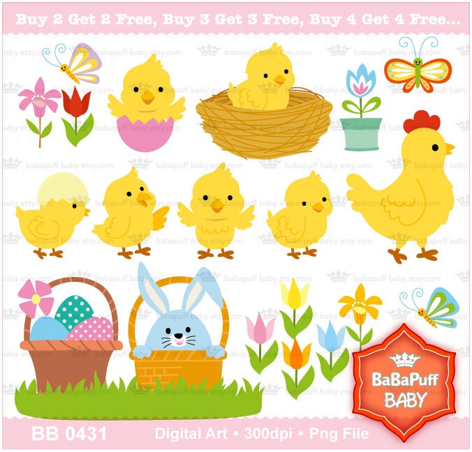 Buy 2 Get 2 Free ---- Easter Chicken and Eggs --- Personal and Small Commercial Use ---- BB 0431