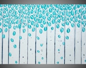 48 x 24 Abstract Acrylic Painting on Large Canvas Birch Trees Forest Landscape art Textured Black White Turquoise 3D Wall Deco FREE SHIPPING