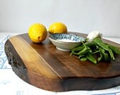 Organic wood platter, thick rustic serving charcuterie board in black walnut with live edge, perfect gift