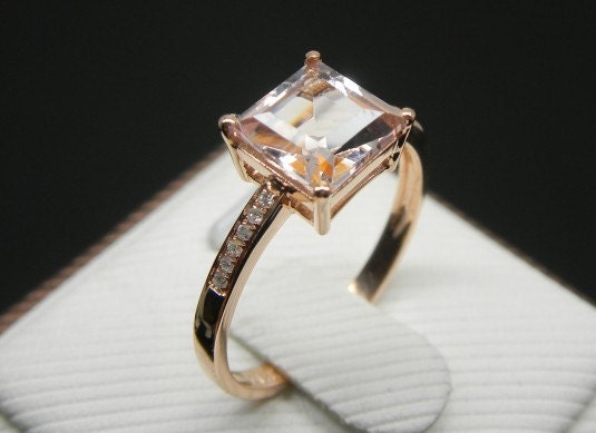 Engagement Ring -  2.3 Carat Morganite Ring With Diamonds In 14K Rose Gold