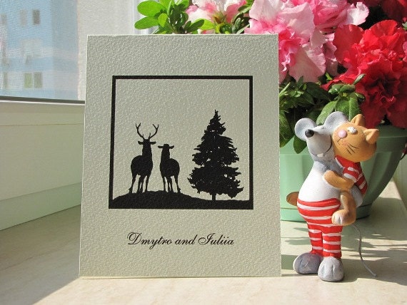 Deer Couple Handmade Original Paper Greeting Card