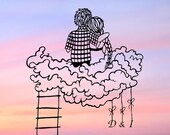 On The 7th Heaven with You Handmade Original Papercut First Anniversary Personalized Gift: Hand-Cut Paper Art Silhouette (UNFRAMED)