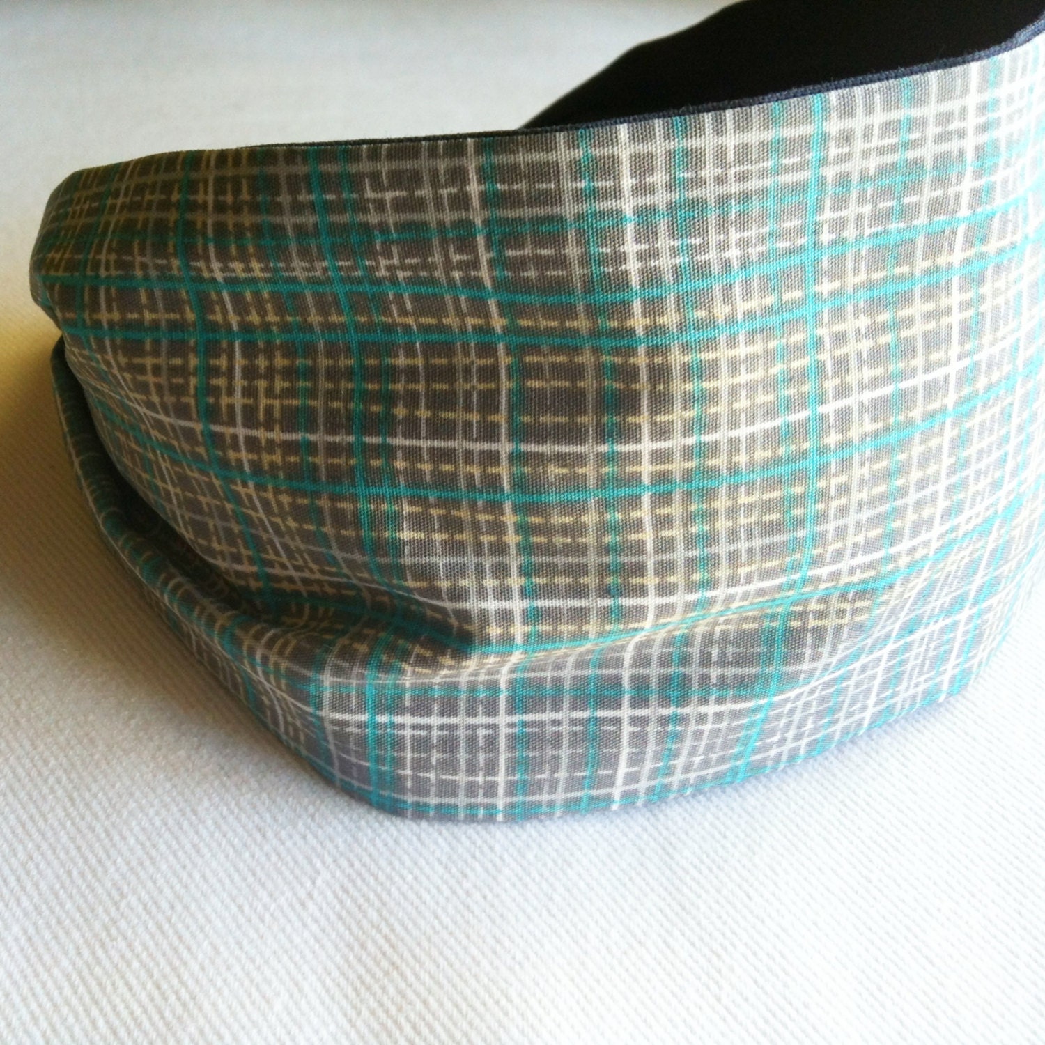 The Best Headband for Women // Grey Teal Blue Hairband Hair Accessory  // Wide Fabric Headband // stay put //  neutral plaid 