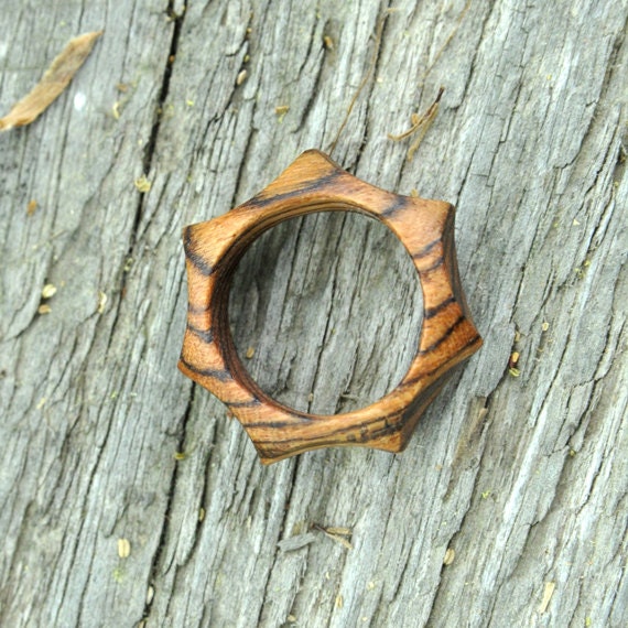 Hand Carved Sun Ray Ring in Bocote