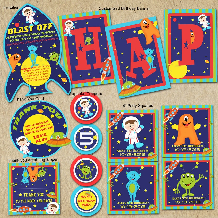 Out of this World - Blast Off Space Birthday Invitation Party Pack, Aliens, Astronauts & Rockets- Custom, Digital, Printable designs Il_170x135