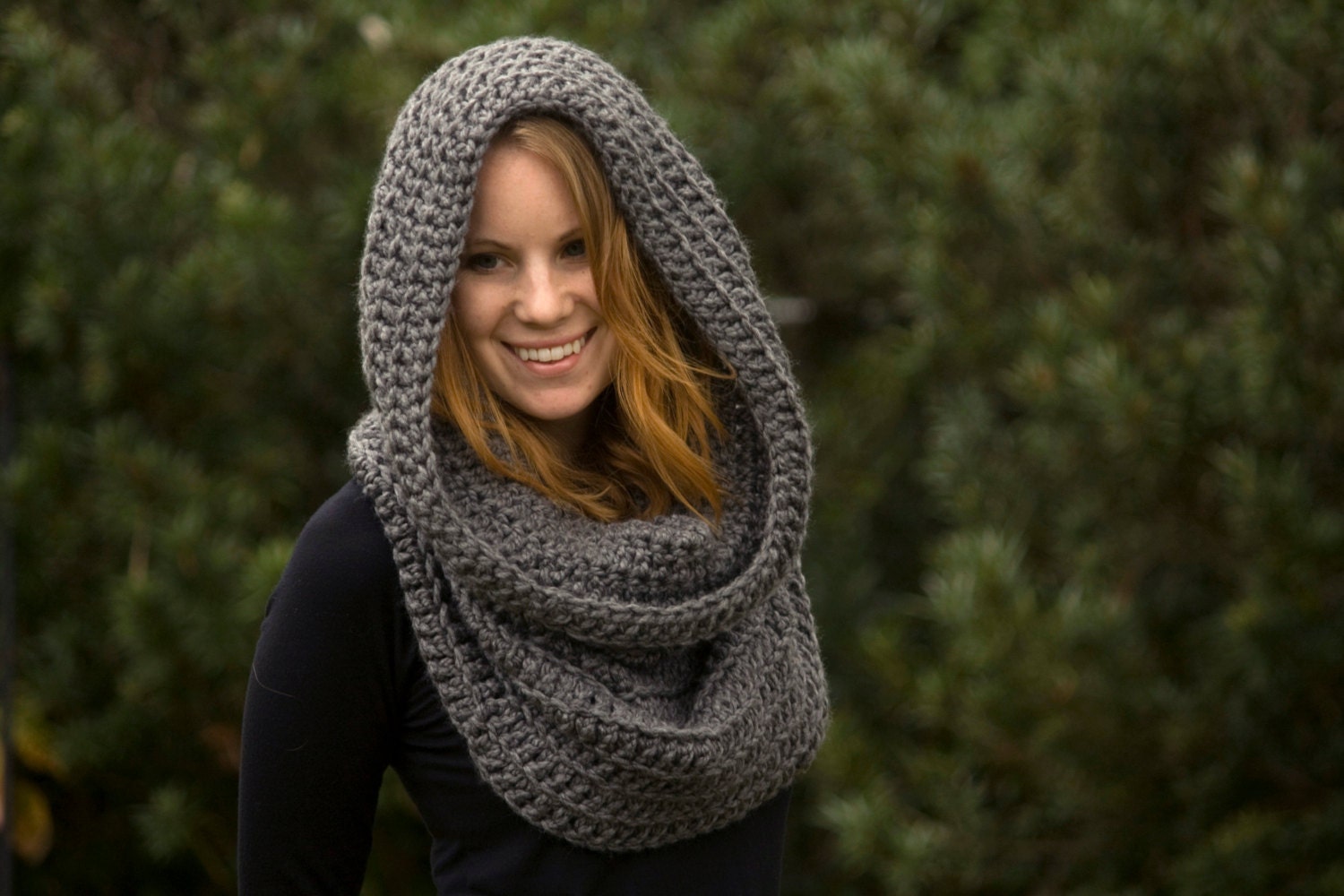 Oversized Hooded Cowl, Crochet Hood, Gray Infinity Scarf, Women's Accessories, Chunky Cowl