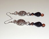 Goldstone with Filigree Bead Dangle Chainmaille Earrings