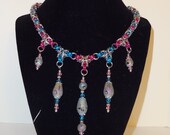 Blue and Brown Glass Bead on a Byzantine & Tripoint Chainmaille Necklace