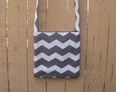 Small Handmade Chevron Bag, Chevron Purse, Chevron Tote, Gray & White Chevron Stripes