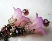 Purple Ombre Flower Earrings Lucite Flower Earrings. Purple Earrings Faerie Earrings. Pink Lavender Tipped Hand-Dyed Earrings FDE7
