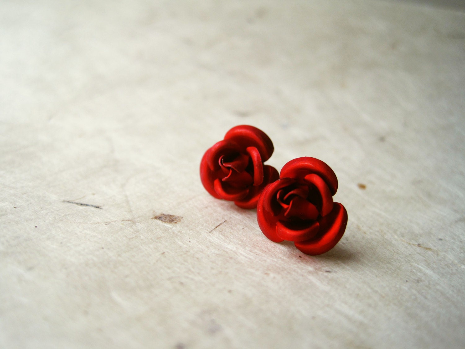 Crimson Red Rose Earrings. Lightweight Aluminum Rose Studs. Red Earrings. Metal Studs. Spring Jewelry. FSE1 - PiggleAndPop