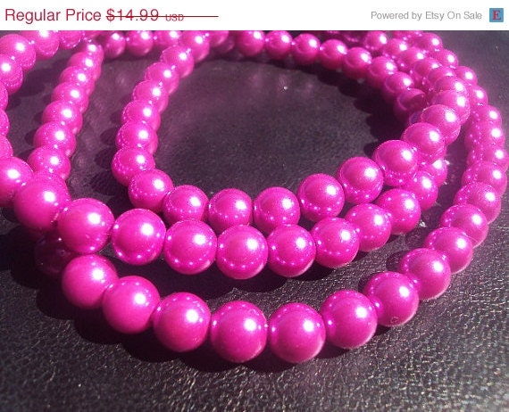 40% OFF SALE Hot Pink Glass Pearls 7mm 36 inch strand