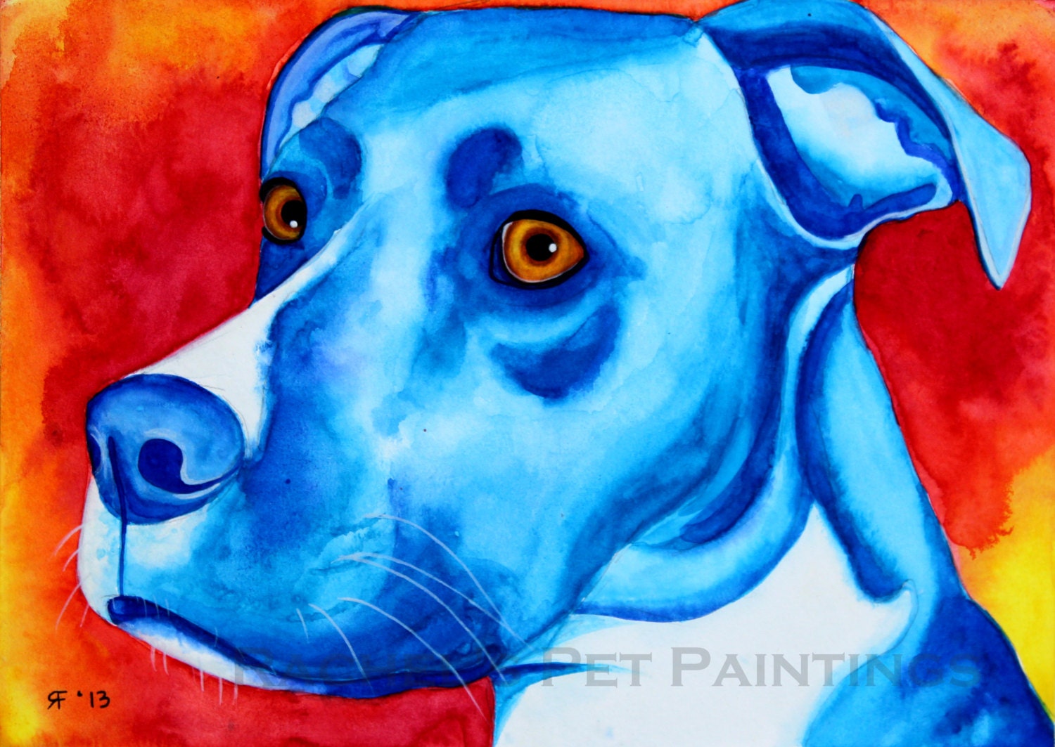 Blue Dog Painting , 8 x 10  Limited Edition Giclee Print of Watercolor Painting , Modern Wall Art