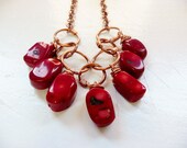Chunky Red Stone Bib Necklace On Copper
