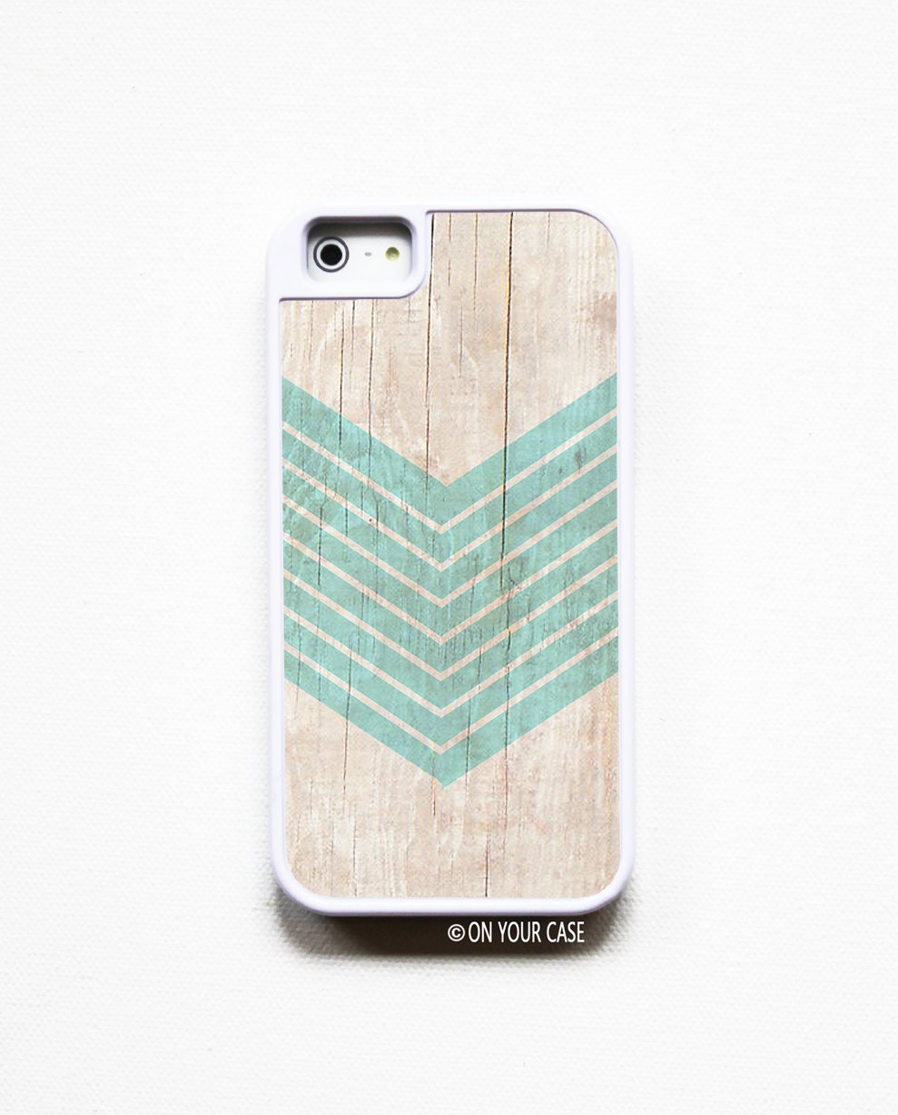 iPhone 5 Case Silicone Lined Tough Case - Wood Geometric Aquamarine