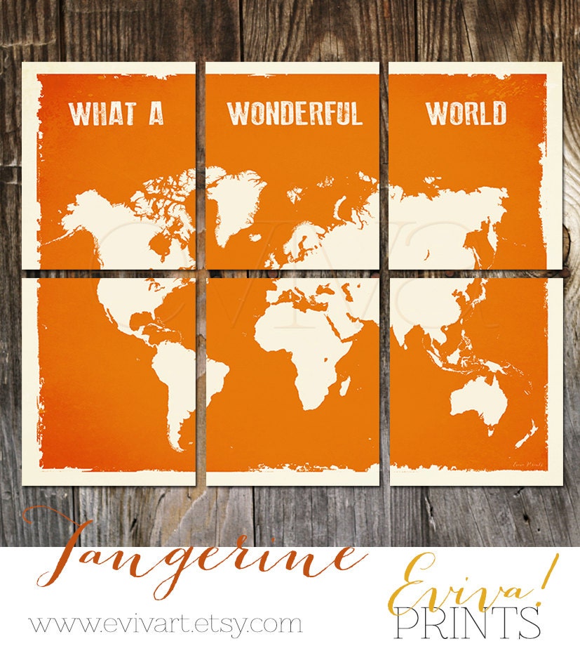 What a Wonderful World Split World Map Print - Six 20" x 24 inches measuring a total of 60 x 48 inches