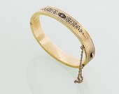 Antique Victorian Etched Bangle with Black Enamel Inlay