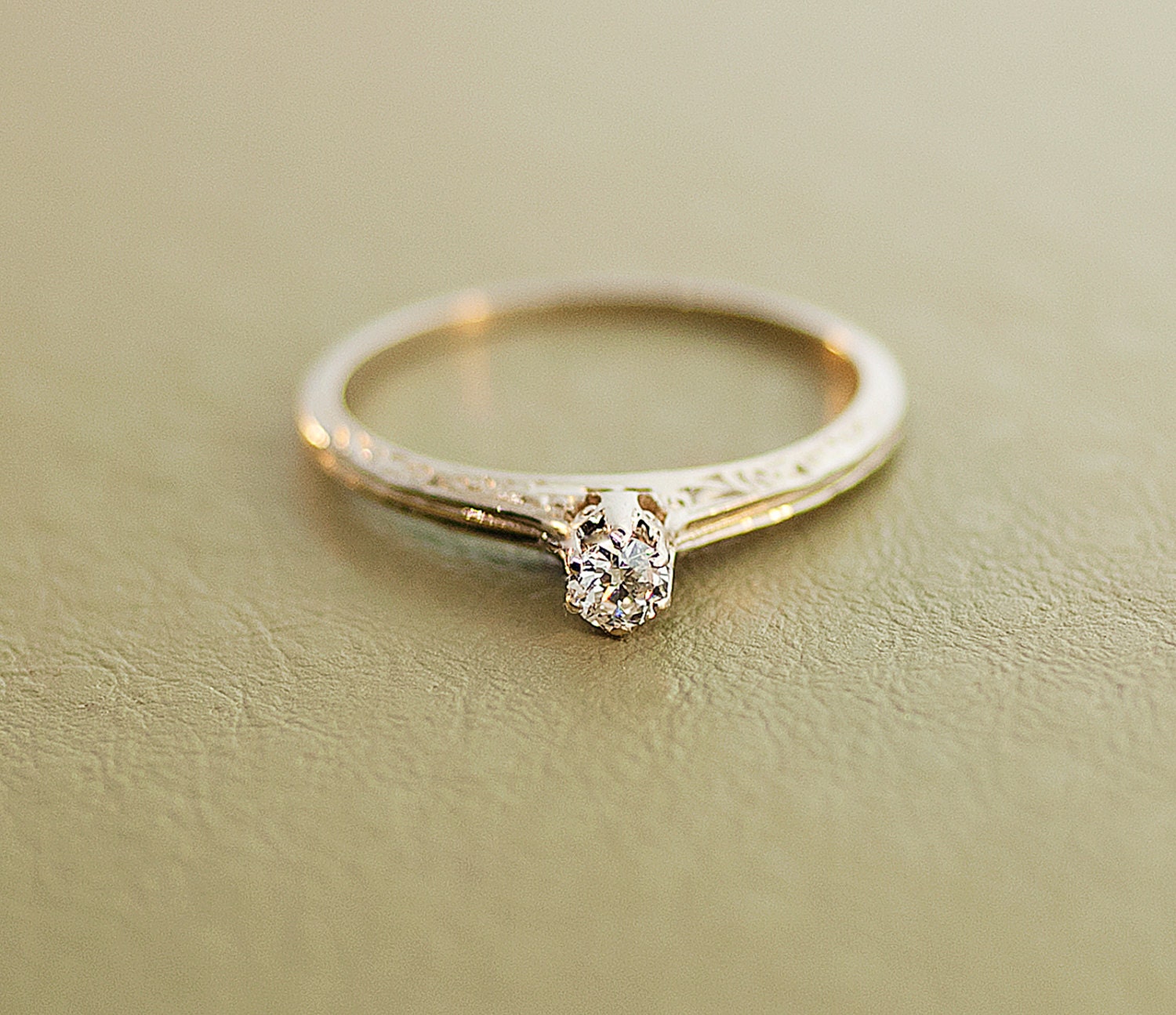 Dainty and Petite Antique 14k White Gold Diamond Engagement Ring