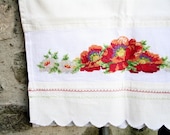 Hand embroidered kitchen towels tea kitchen towel basket liner floral summer cottage