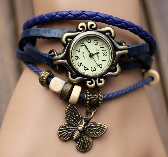 Lady Watch Vintage Style Wrist Watch Real Leather Bracelet, Handmade Women's Watch, Everyday Bracelet  PB0161