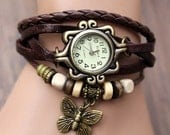Lady Watch Vintage Style Wrist Watch Real Leather Bracelet, Handmade Women's Watch, Everyday Bracelet  PB038